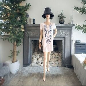 Women Dress LULUS Down in Kokomo White Blue Embroidered Tassel Sheath Mini Dress